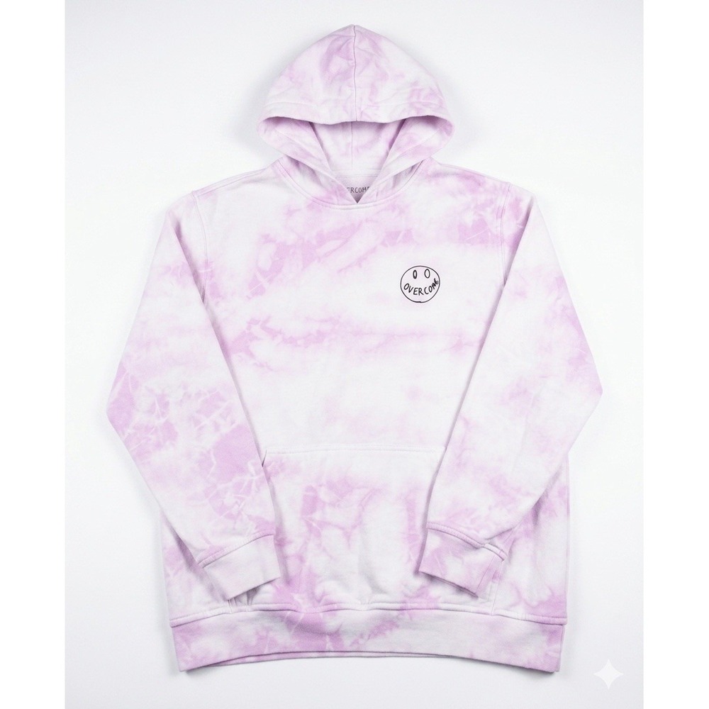 Overcome Pink Tie Dye Smiley Face Hoodie Mens Large Skate Streetwear Pullover